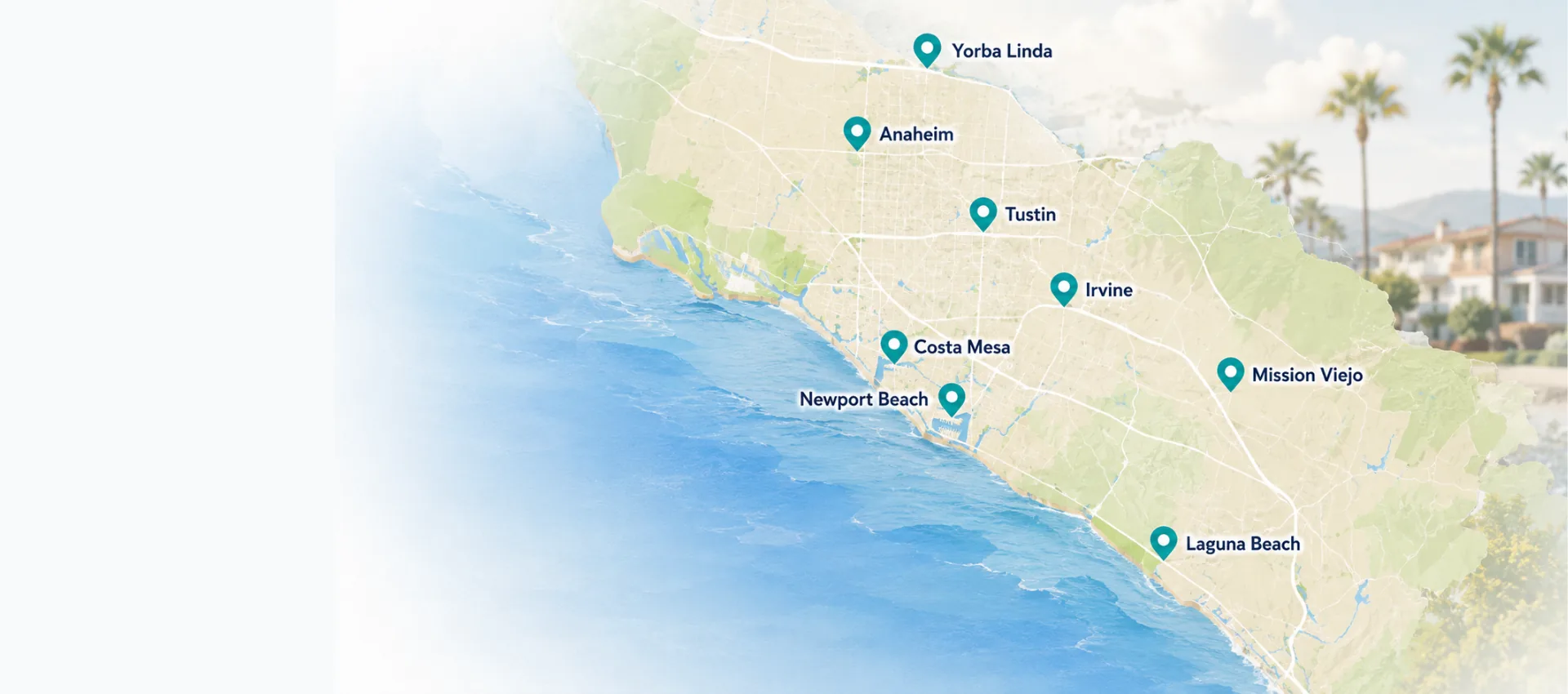 Map of SRS Cleaning service areas across Orange County