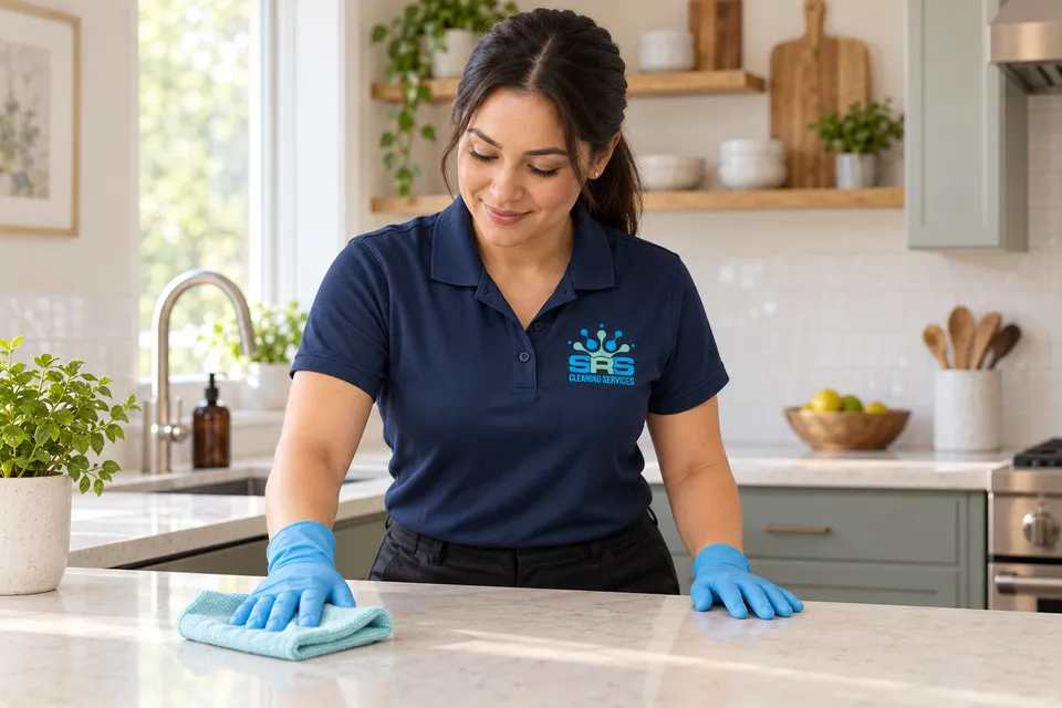 An SRS cleaner caring for a kitchen counter